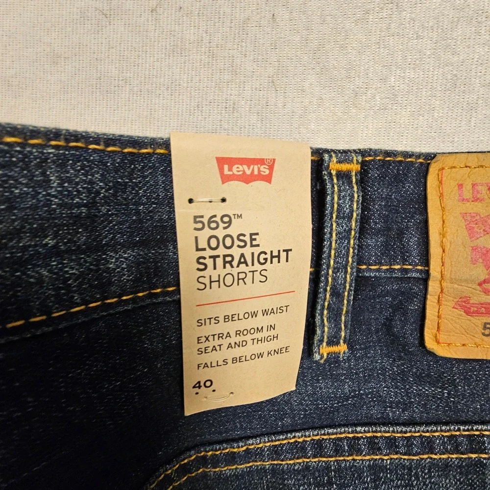 Levis 569 Loose Straight Denim Shorts Mens 40 Dark Wash Blue Jean 35469-0174
